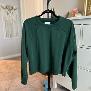 aerie dark green cropped sweatshirt size M